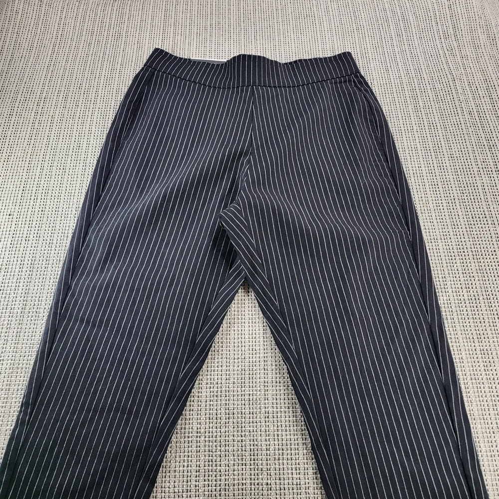 Who What Wear Pants Womens 10 Black High Rise Cropped Stretch Pinstripe Work